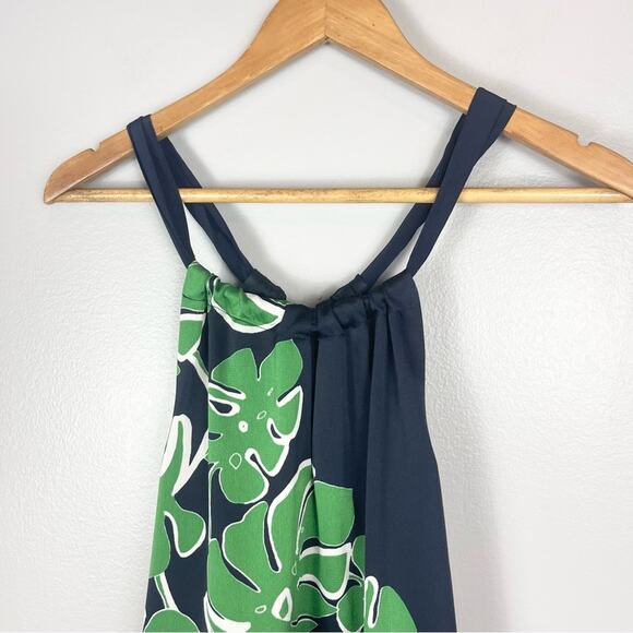 Trina Turk Hot Leaf Printed Halter Mini Dress Size 0 Navy Blue and Green - Picture 2 of 14